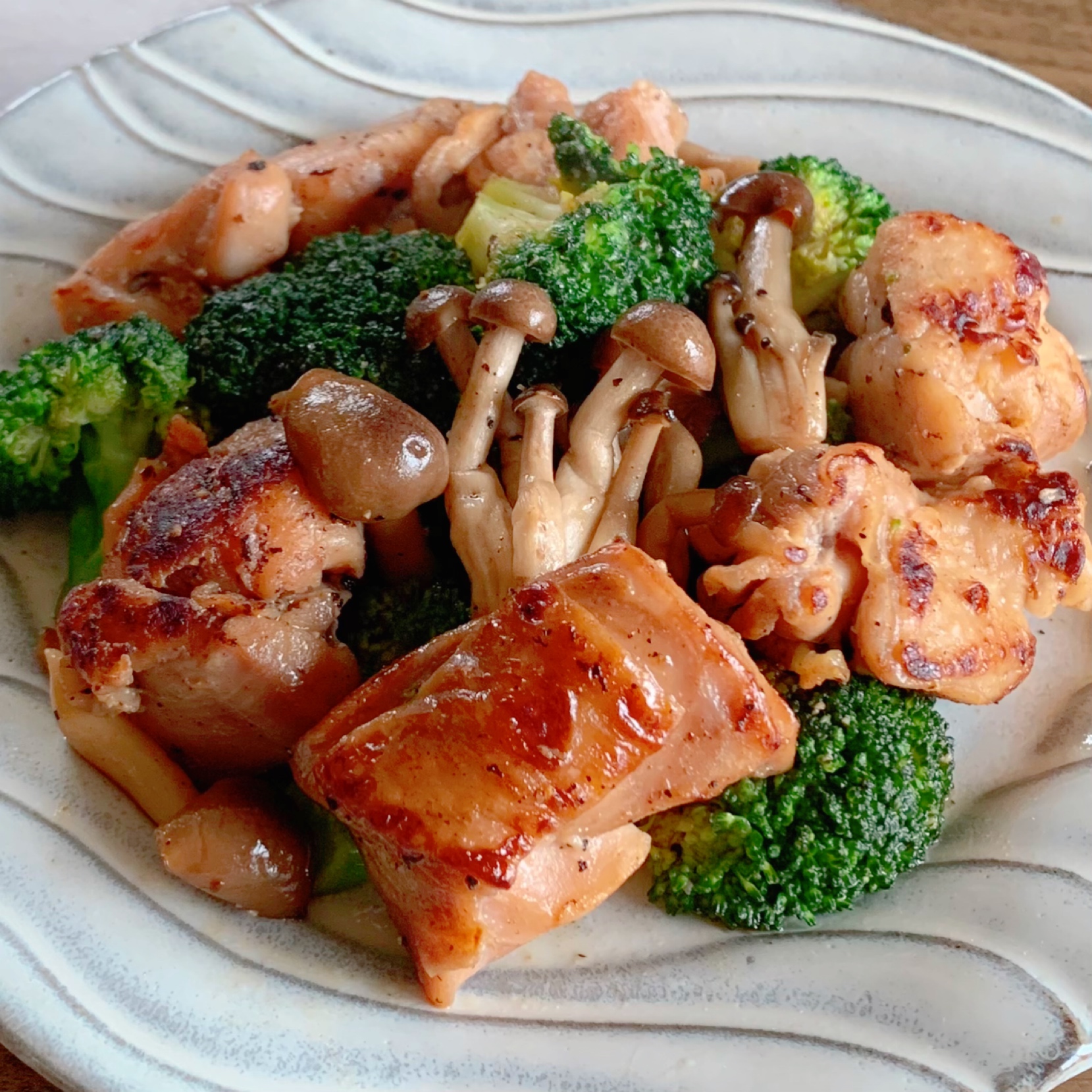 Stir-fried chicken marinated in shio-koji