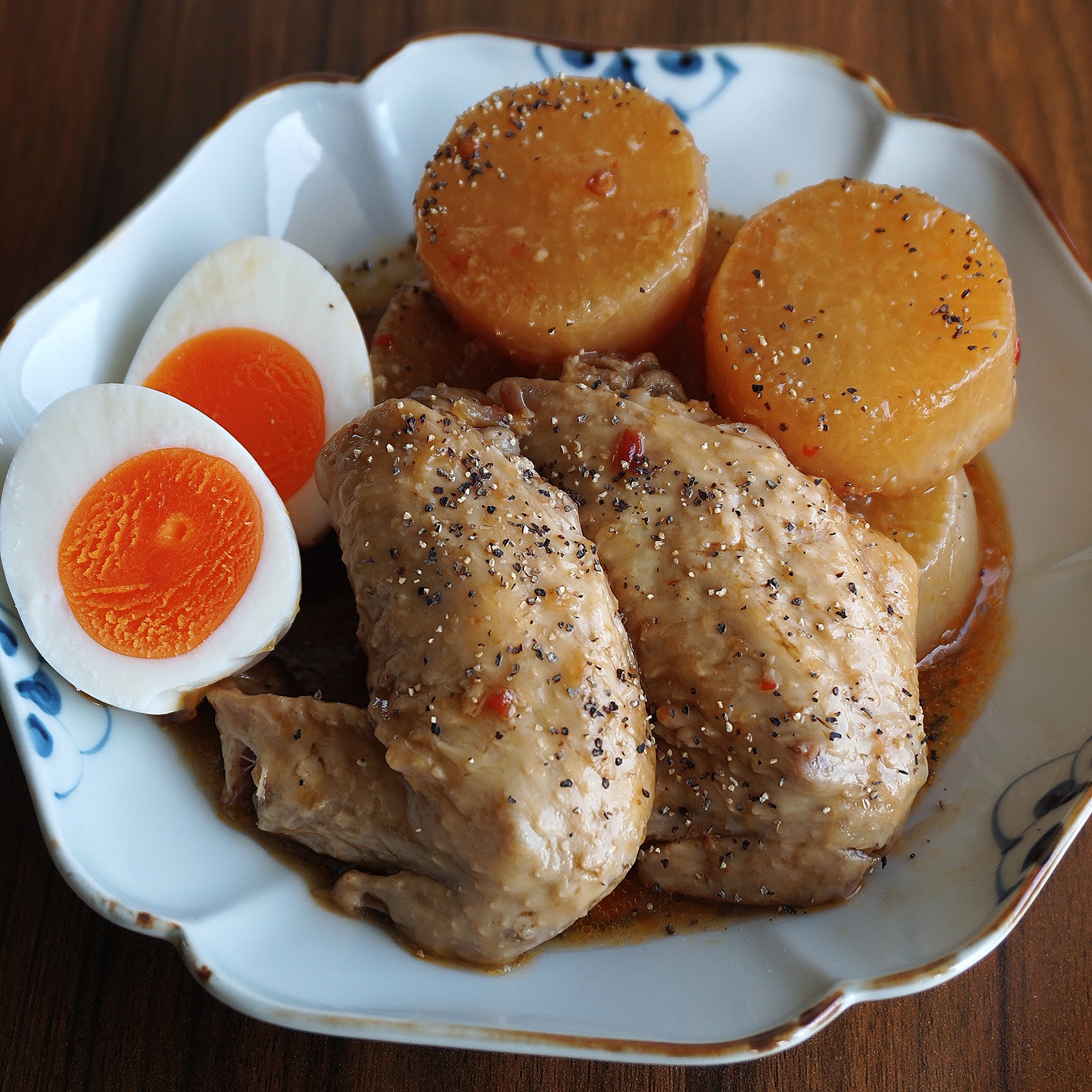 Spicy-Soy-Braised-tebasaki-Chicken-Wings with-Daikon