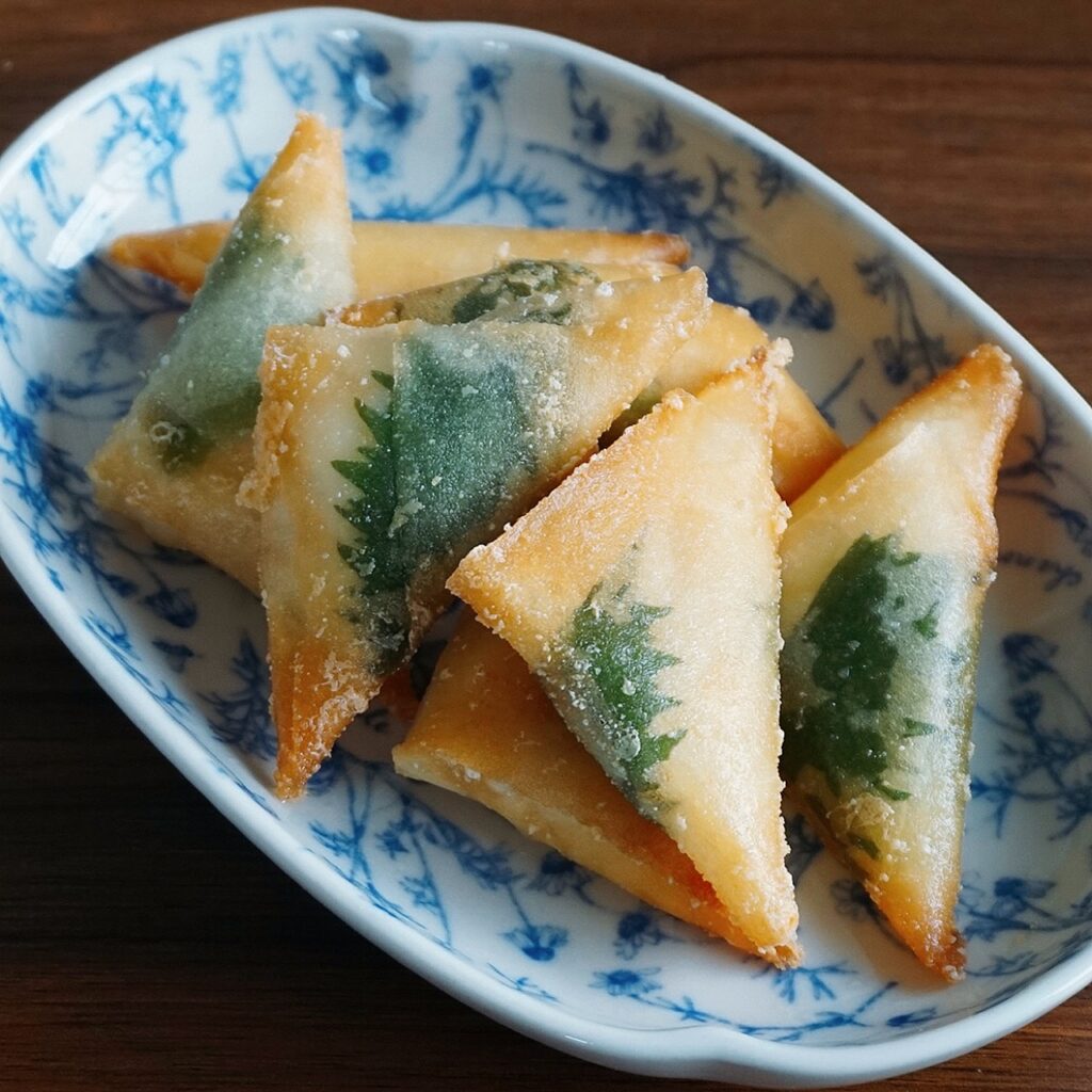 Crispy Triangle Spring Rolls with Chicken, Shiso & Melty Cheese | Perfect Party Snack