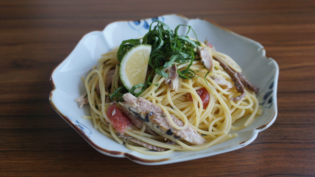 Chilled pasta with Sanma (Pacific saury)　サンマの冷製パスタ
